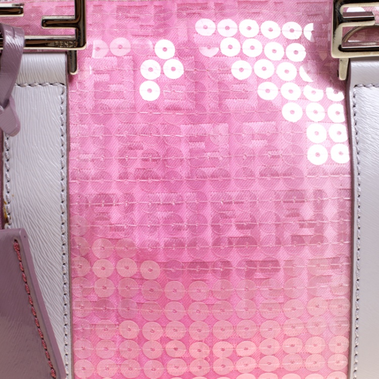 Pre Owned Fendi Pink Zucchino Canvas and Sequins Mini Forever Bauletto Boston Bag