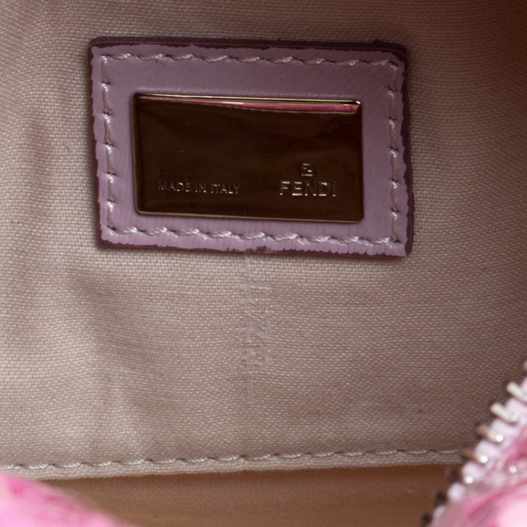 Pre Owned Fendi Pink Zucchino Canvas and Sequins Mini Forever Bauletto Boston Bag