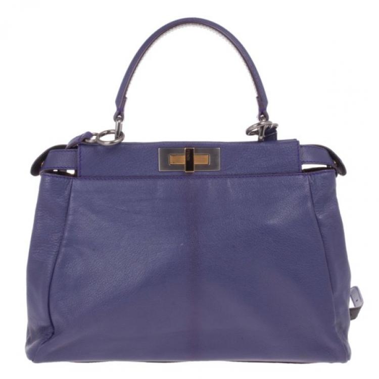 Pre Owned Fendi Purple Leather Mini Peekaboo