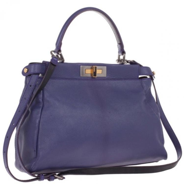 Pre Owned Fendi Purple Leather Mini Peekaboo