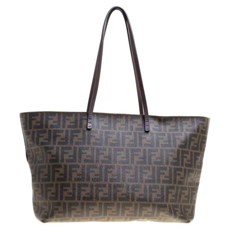 Pre Owned Fendi Tobacco Zucca Coated Canvas Spalmati Roll Shopper Tote