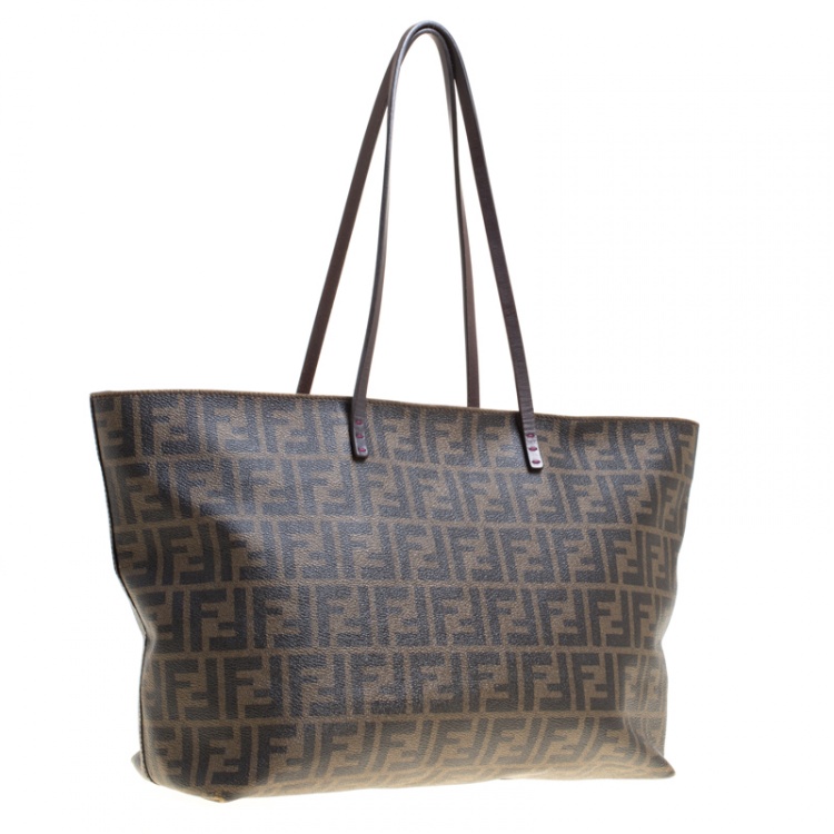 Pre Owned Fendi Tobacco Zucca Coated Canvas Spalmati Roll Shopper Tote