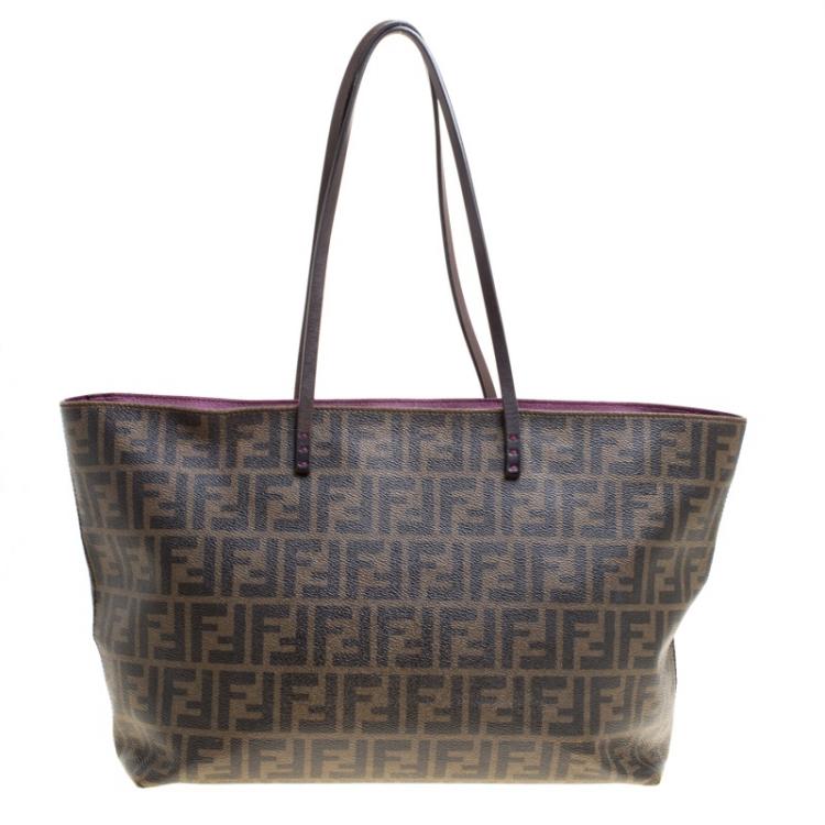 Pre Owned Fendi Tobacco Zucca Coated Canvas Spalmati Roll Shopper Tote