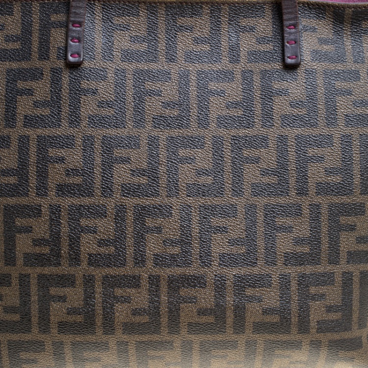 Pre Owned Fendi Tobacco Zucca Coated Canvas Spalmati Roll Shopper Tote