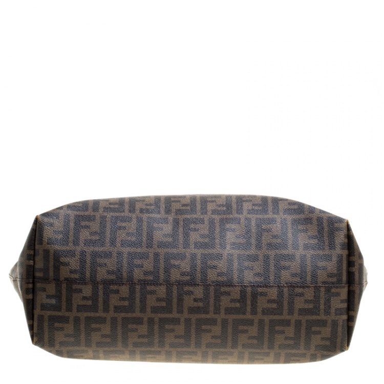 Pre Owned Fendi Tobacco Zucca Coated Canvas Spalmati Roll Shopper Tote