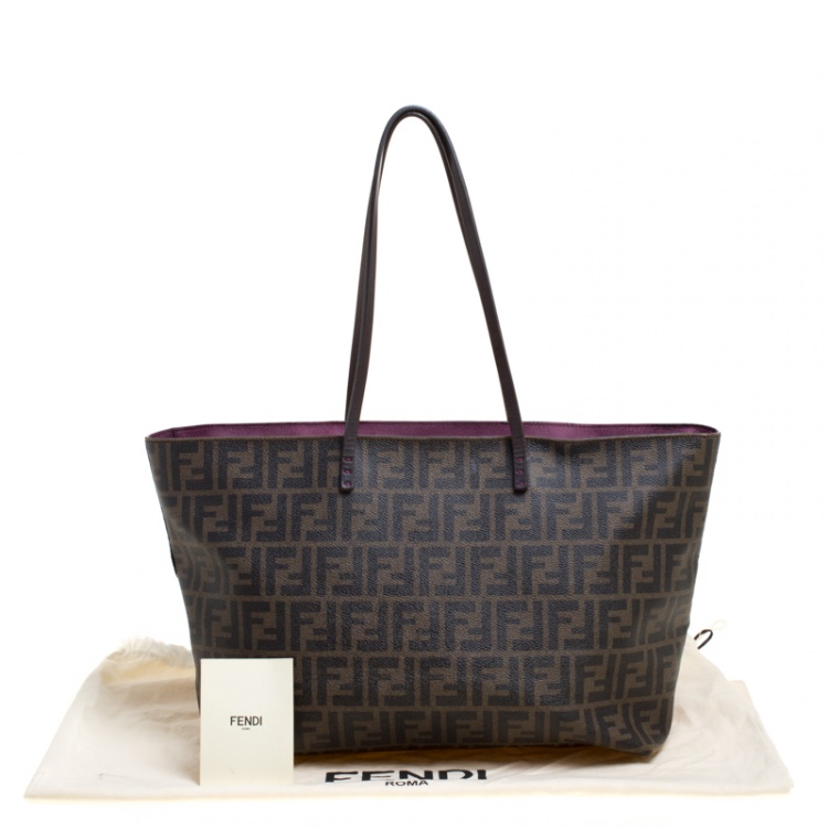 Pre Owned Fendi Tobacco Zucca Coated Canvas Spalmati Roll Shopper Tote