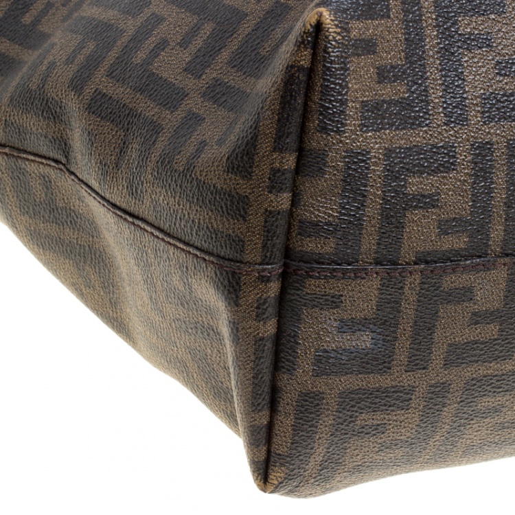 Pre Owned Fendi Tobacco Zucca Coated Canvas Spalmati Roll Shopper Tote