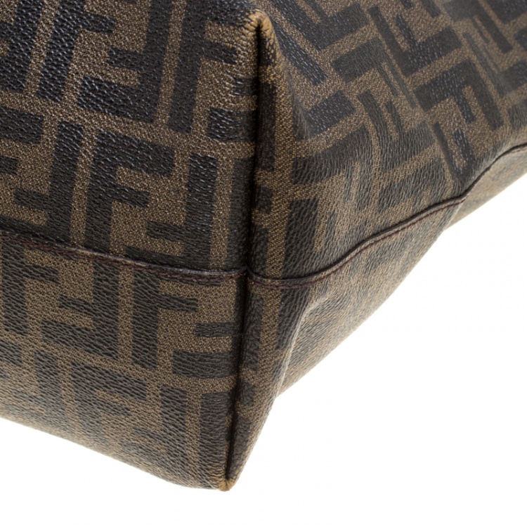 Pre Owned Fendi Tobacco Zucca Coated Canvas Spalmati Roll Shopper Tote