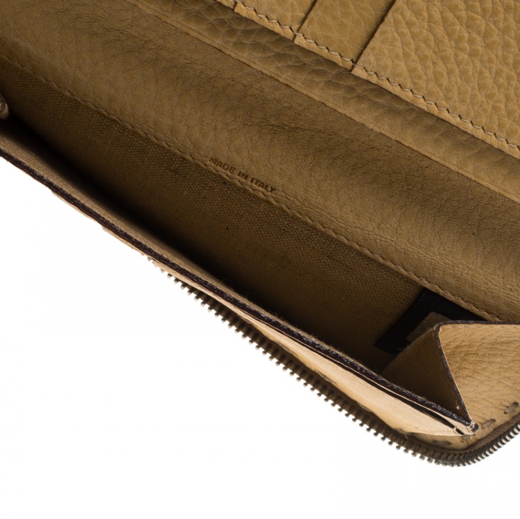 Pre Owned Fendi Tan Selleria Leather Zip Around Wallet