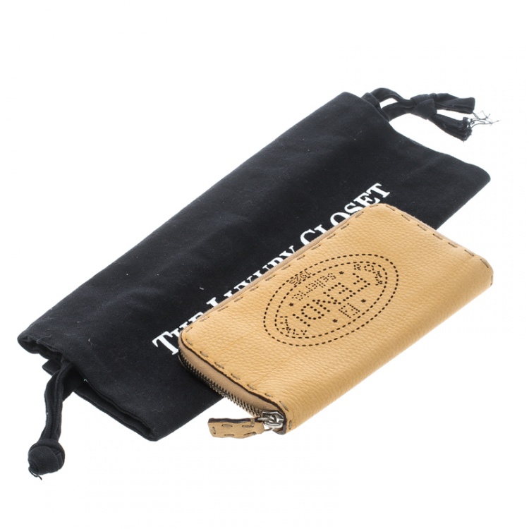 Pre Owned Fendi Tan Selleria Leather Zip Around Wallet