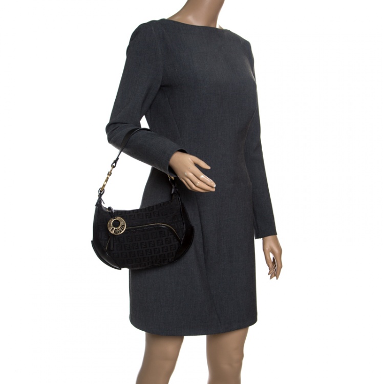 Fendi Black Fabric Front Pocket Baguette Shoulder Bag Handbag