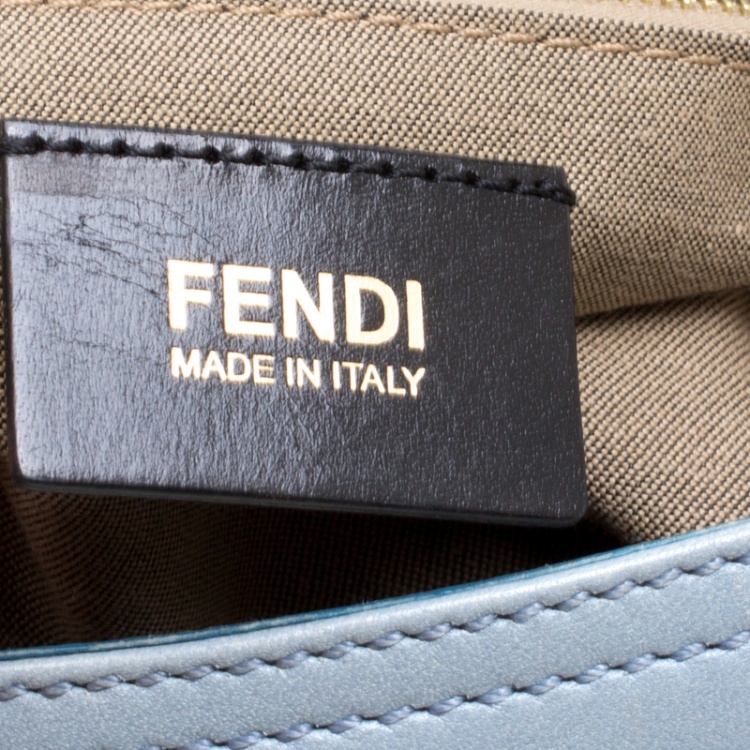 Pre Owned Fendi Tale Blue Leather Maxi Baguette Flap Shoulder Bag