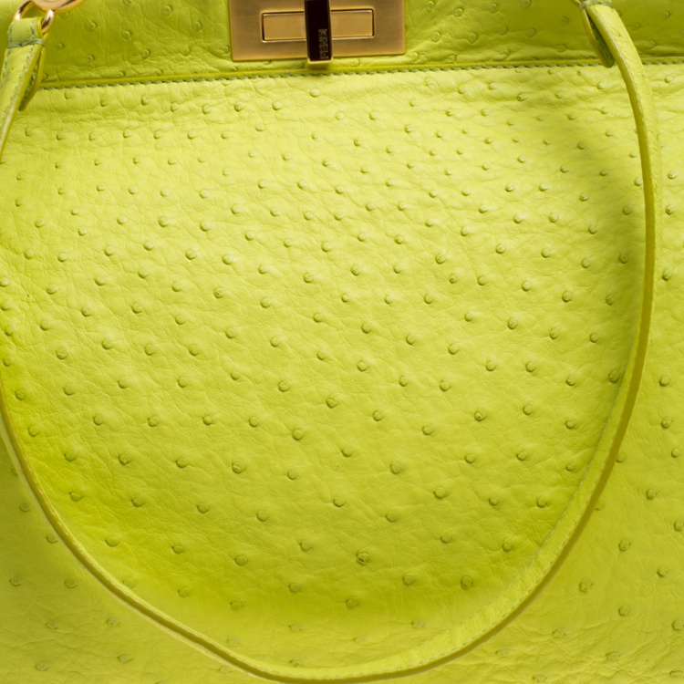 مملوكة مسبقًا Fendi Neon Green Ostrich Large Peekaboo Top Handle Bag