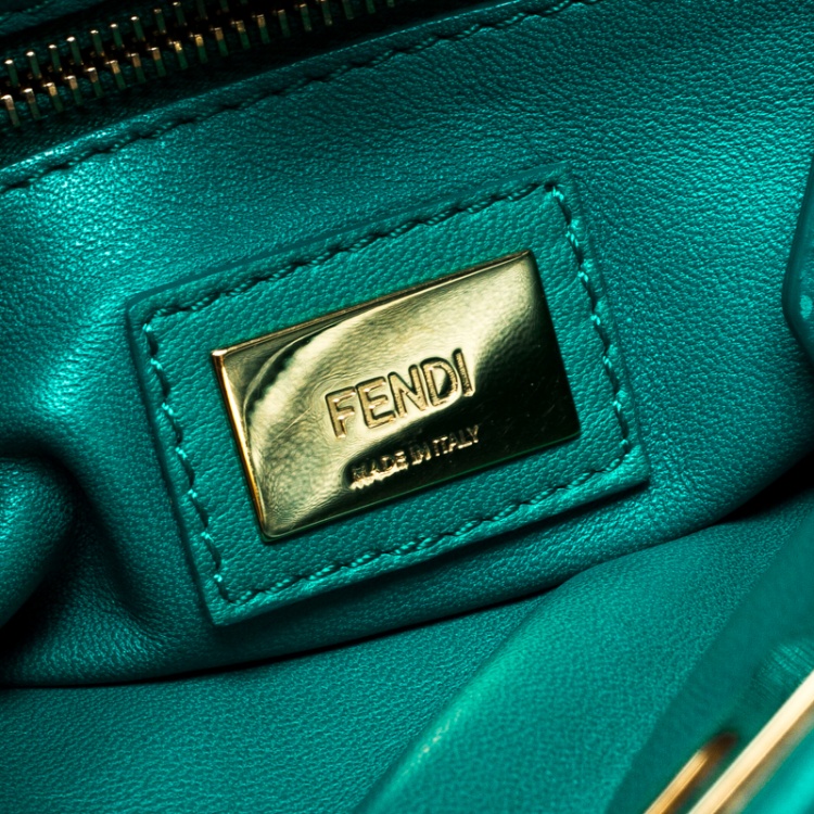 Pre Owned Fendi Green Leather Mini Peekaboo Top Handle Bag