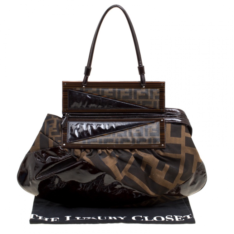 Pre Owned Fendi Tobacco Zucca Canvas and Coated Fabric To You Convertible Clutch Bag