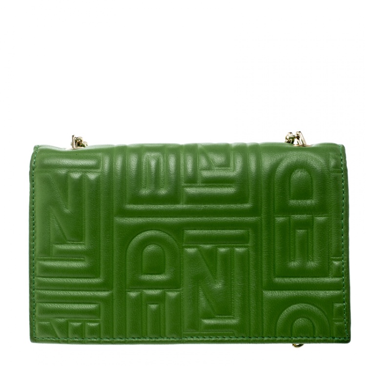 Pre Owned Fendi Green Embossed Leather Chain Wallet
