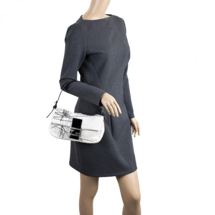 Pre Owned Fendi Black and White Beaded Limited Edition Baguette