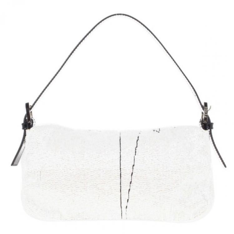 Pre Owned Fendi Black and White Beaded Limited Edition Baguette