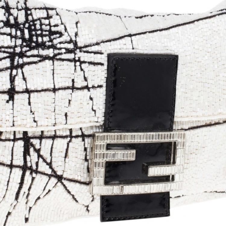 Pre Owned Fendi Black and White Beaded Limited Edition Baguette