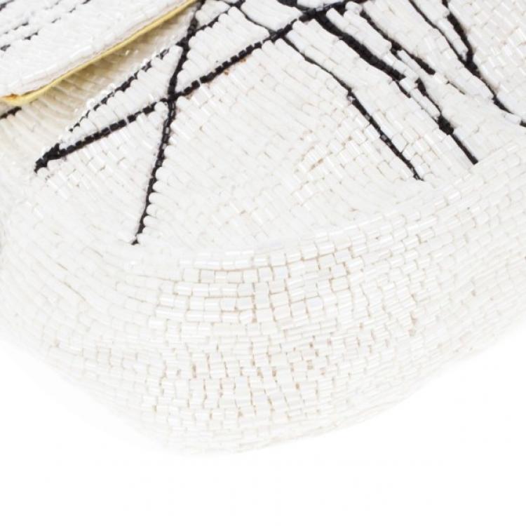 Pre Owned Fendi Black and White Beaded Limited Edition Baguette