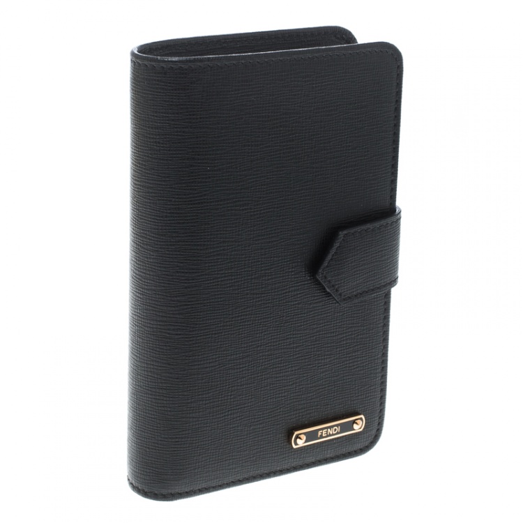Pre Owned Fendi Black Leather Compact Zip Wallet