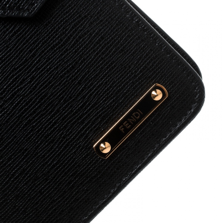 Pre Owned Fendi Black Leather Compact Zip Wallet