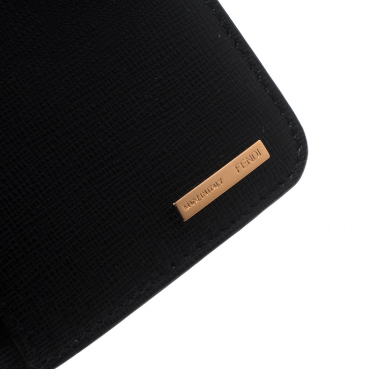 Pre Owned Fendi Black Leather Compact Zip Wallet