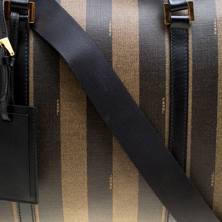 Pre Owned Fendi Black and Tobacco Striped Coated Canvas Spalmati Duffel Bag