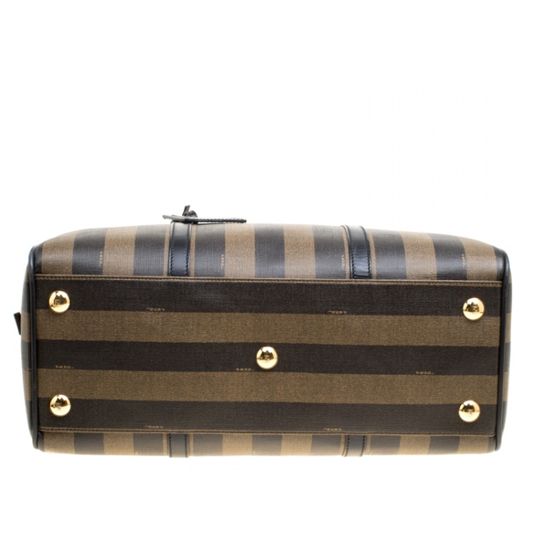 Pre Owned Fendi Black and Tobacco Striped Coated Canvas Spalmati Duffel Bag