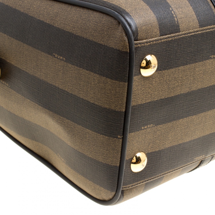 Pre Owned Fendi Black and Tobacco Striped Coated Canvas Spalmati Duffel Bag