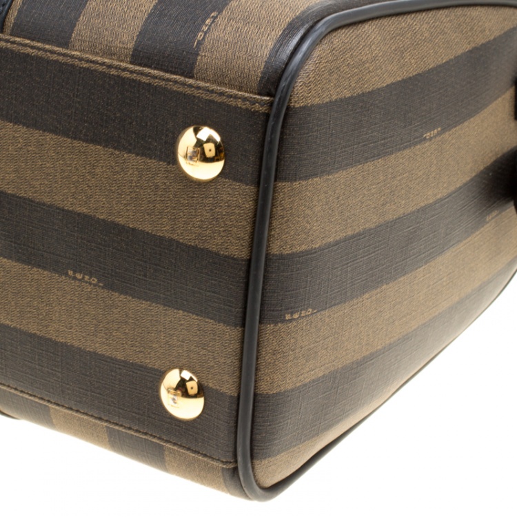 Pre Owned Fendi Black and Tobacco Striped Coated Canvas Spalmati Duffel Bag