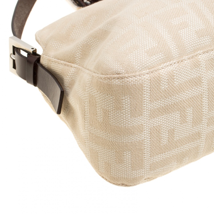 Pre Owned Fendi Beige/Brown Zucca Canvas and Leather Baguette Shoulder Bag