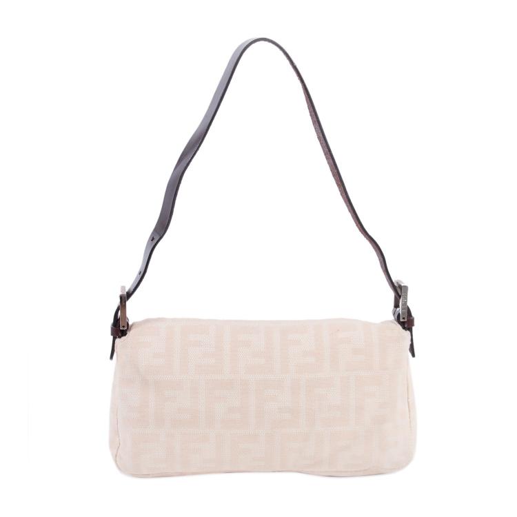Pre Owned Fendi Beige Zucca Canvas Baguette Shoulder Bag