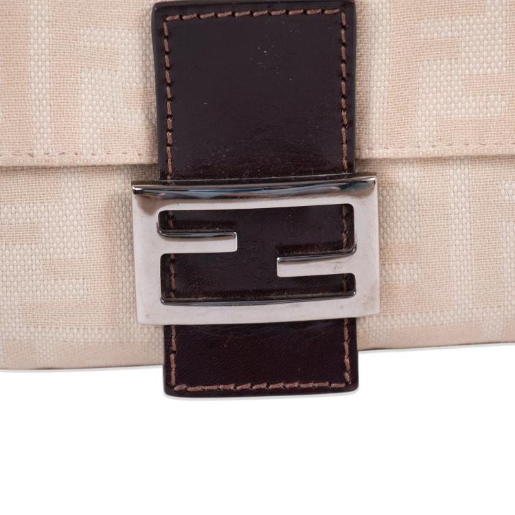 Pre Owned Fendi Beige Zucca Canvas Baguette Shoulder Bag