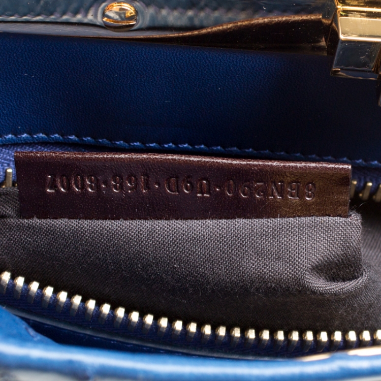 Pre Owned Fendi Blue Leather Medium Peekaboo Top Handle Bag