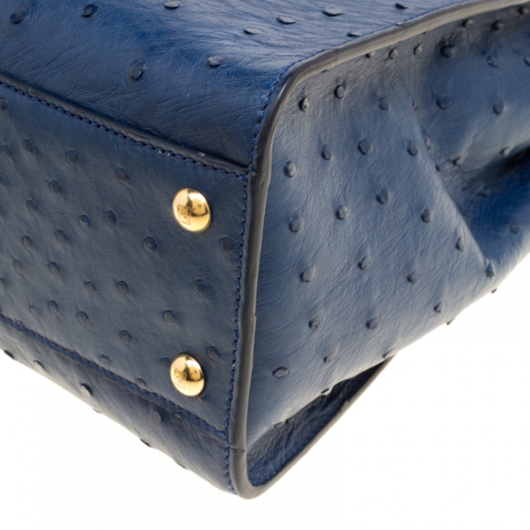 Pre Owned Fendi Blue Leather Medium Peekaboo Top Handle Bag