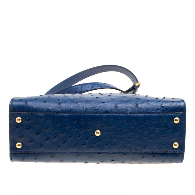 Pre Owned Fendi Blue Leather Medium Peekaboo Top Handle Bag