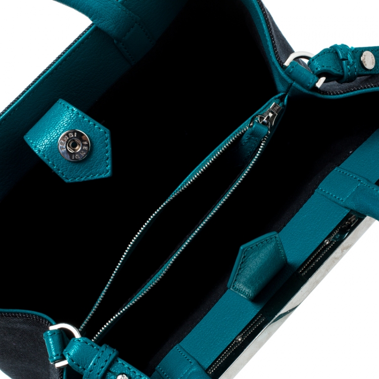 مملوكة مسبقًا Fendi Blue/Green Denim and Leather Petite 2Jours Top Handle Bag