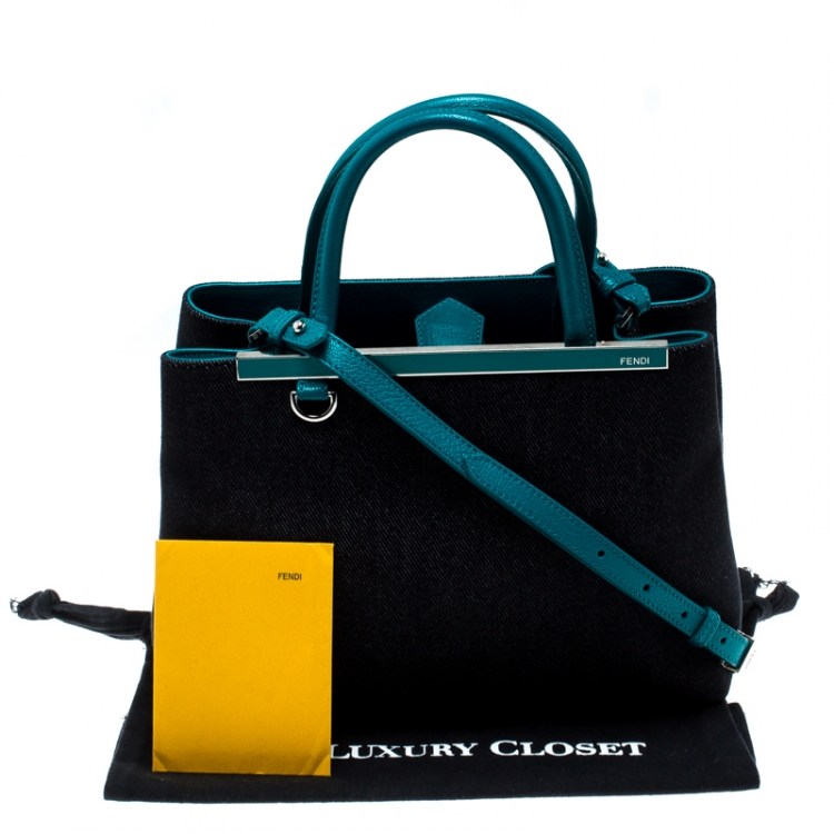مملوكة مسبقًا Fendi Blue/Green Denim and Leather Petite 2Jours Top Handle Bag