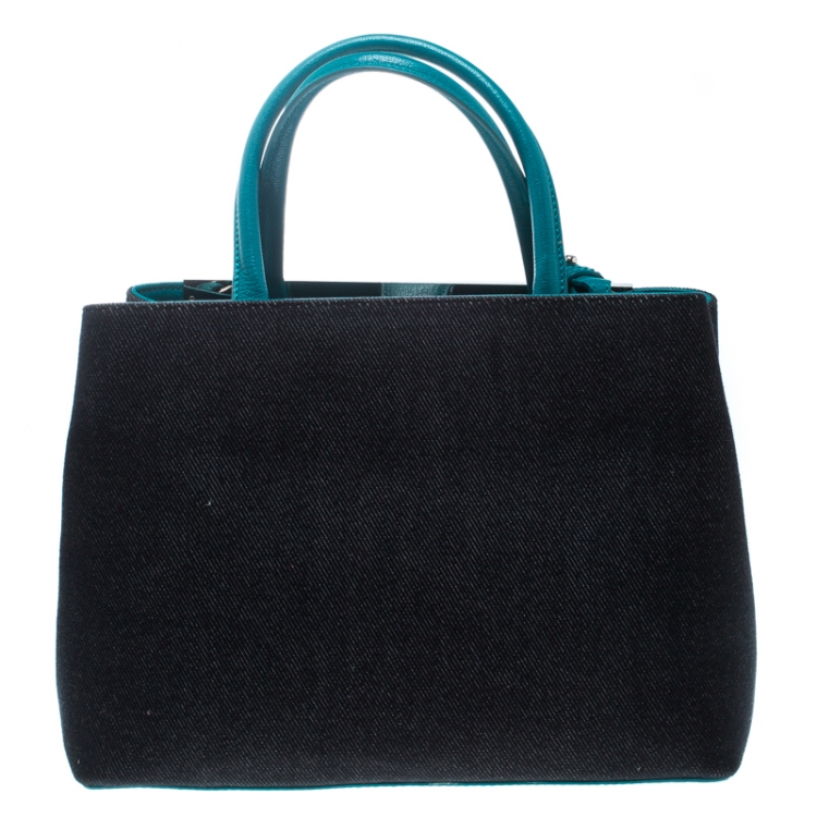 مملوكة مسبقًا Fendi Blue/Green Denim and Leather Petite 2Jours Top Handle Bag