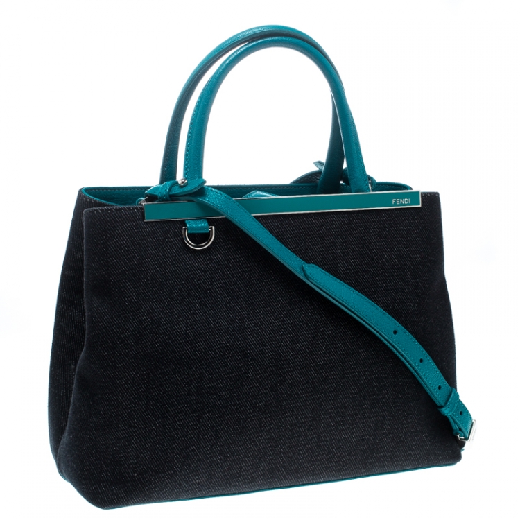 مملوكة مسبقًا Fendi Blue/Green Denim and Leather Petite 2Jours Top Handle Bag