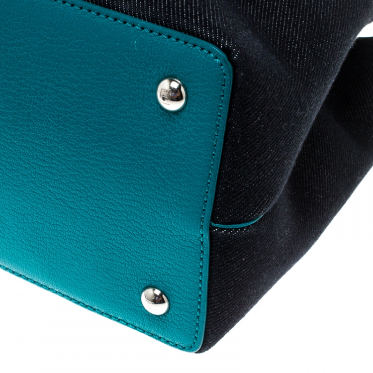 مملوكة مسبقًا Fendi Blue/Green Denim and Leather Petite 2Jours Top Handle Bag