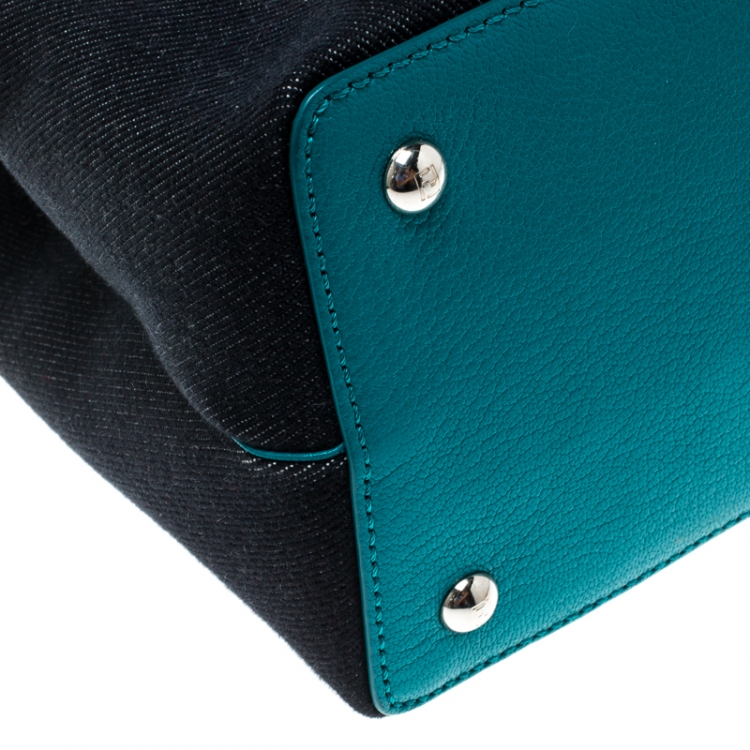 مملوكة مسبقًا Fendi Blue/Green Denim and Leather Petite 2Jours Top Handle Bag