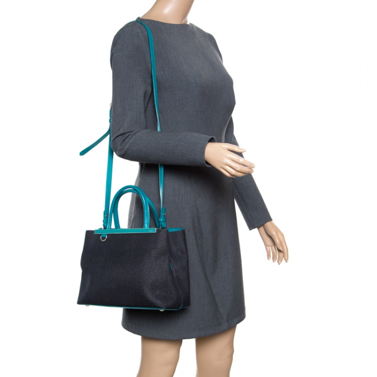 مملوكة مسبقًا Fendi Blue/Green Denim and Leather Petite 2Jours Top Handle Bag