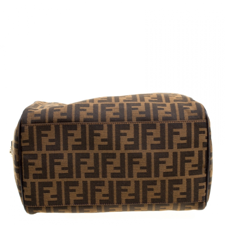 Pre Owned Fendi Tobacco Zucca Canvas and Leather Medium Chef Bauletto Bowler Bag