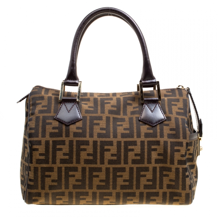 Pre Owned Fendi Tobacco Zucca Canvas and Leather Medium Chef Bauletto Bowler Bag