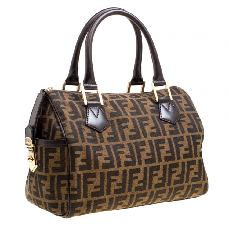 Pre Owned Fendi Tobacco Zucca Canvas and Leather Medium Chef Bauletto Bowler Bag