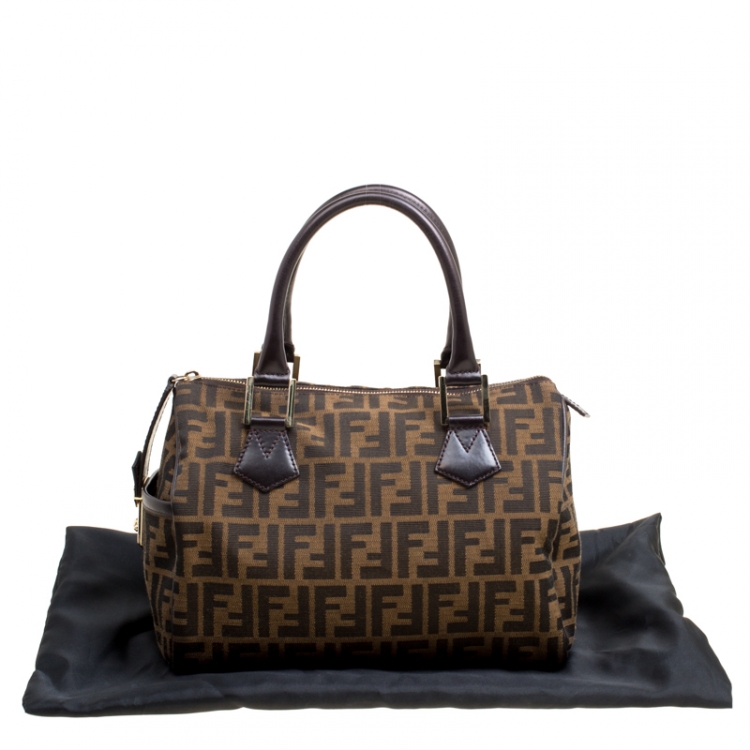 Pre Owned Fendi Tobacco Zucca Canvas and Leather Medium Chef Bauletto Bowler Bag