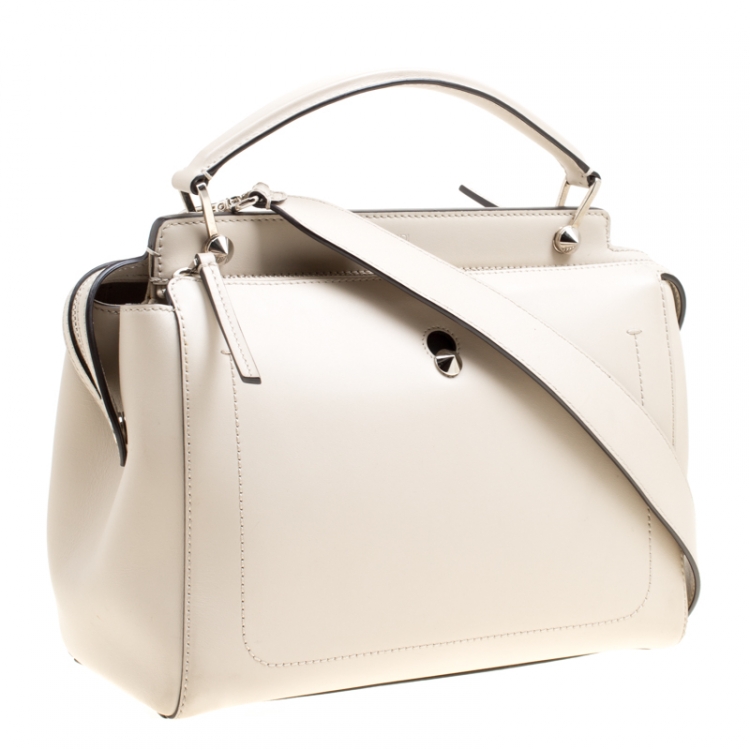 Pre Owned Fendi Off White Leather Dotcom Top Handle Bag