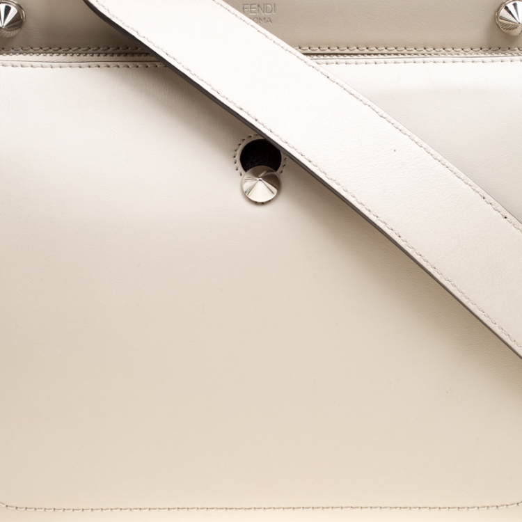Pre Owned Fendi Off White Leather Dotcom Top Handle Bag